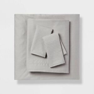 Room Essentials - Full Cotton Blend Sateen Sheet Set Gray Micro Grid Gray